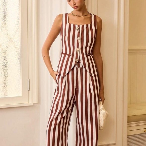 Commense Tops - Commense Striped Brown and White Summer Sleeveless Top